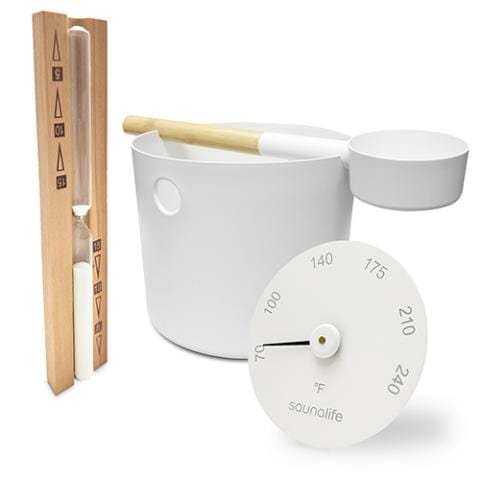 SaunaLife Bucket and Ladle Package 2 Timer, Thermometer with Premium Bucket & Ladle
