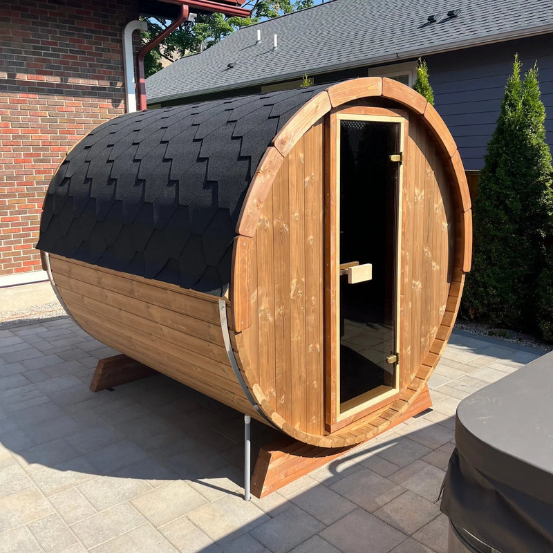 SaunaLife Model E7G 4 Person Barrel Sauna w/ Glass Front