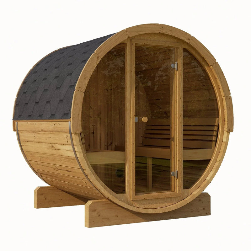 SaunaLife Model E7G 4 Person Barrel Sauna w/ Glass Front