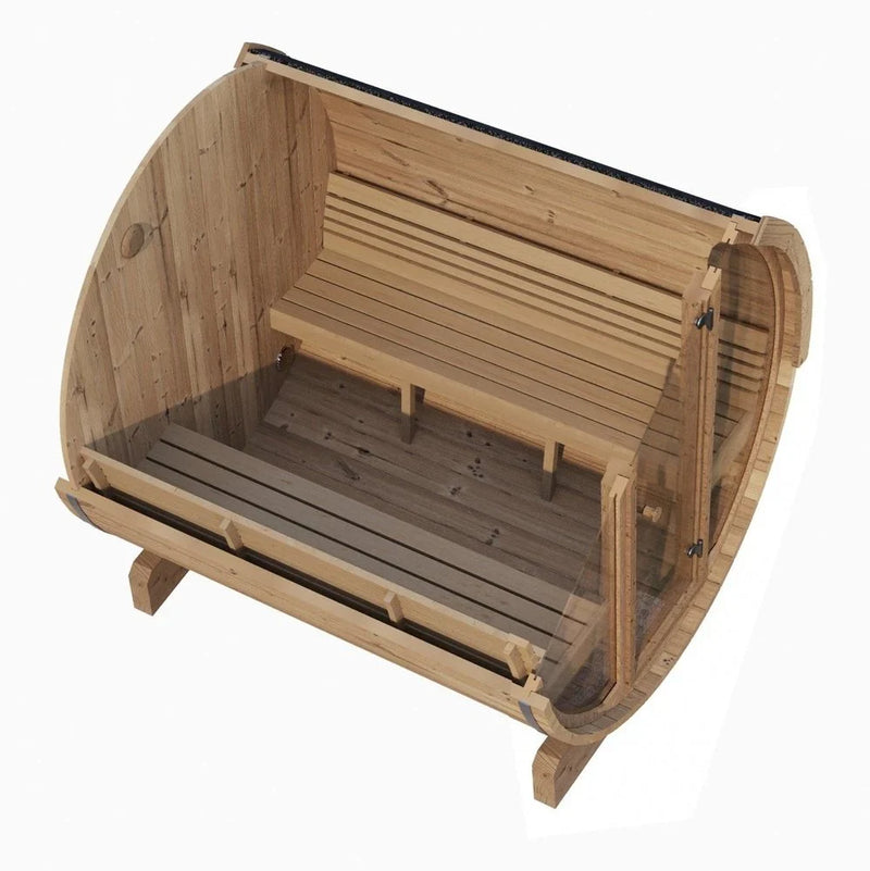 SaunaLife Model E7G 4 Person Barrel Sauna w/ Glass Front