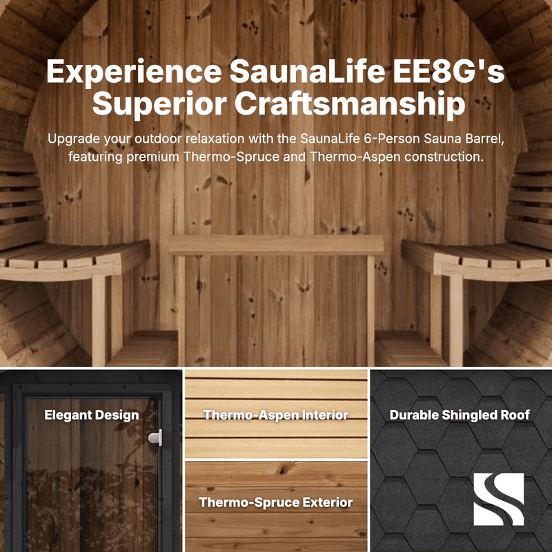 SaunaLife Model EE8G 6 Person Barrel Sauna