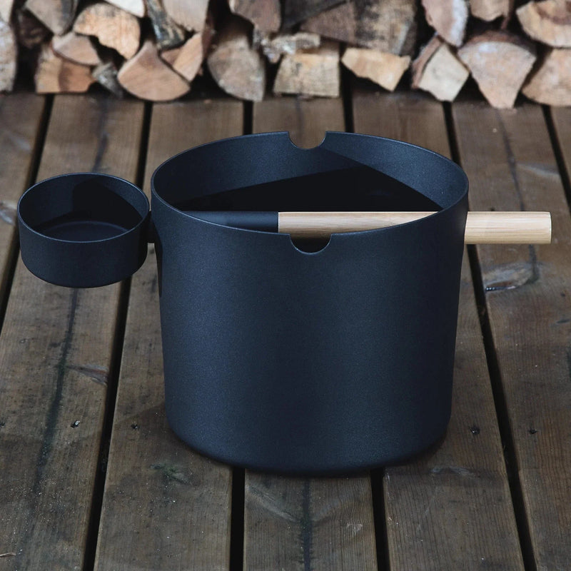 SaunaLife Accessory Package 6, Aluminum 1-Gallon Sauna Bucket Set with Wood Ladle and Thermometer