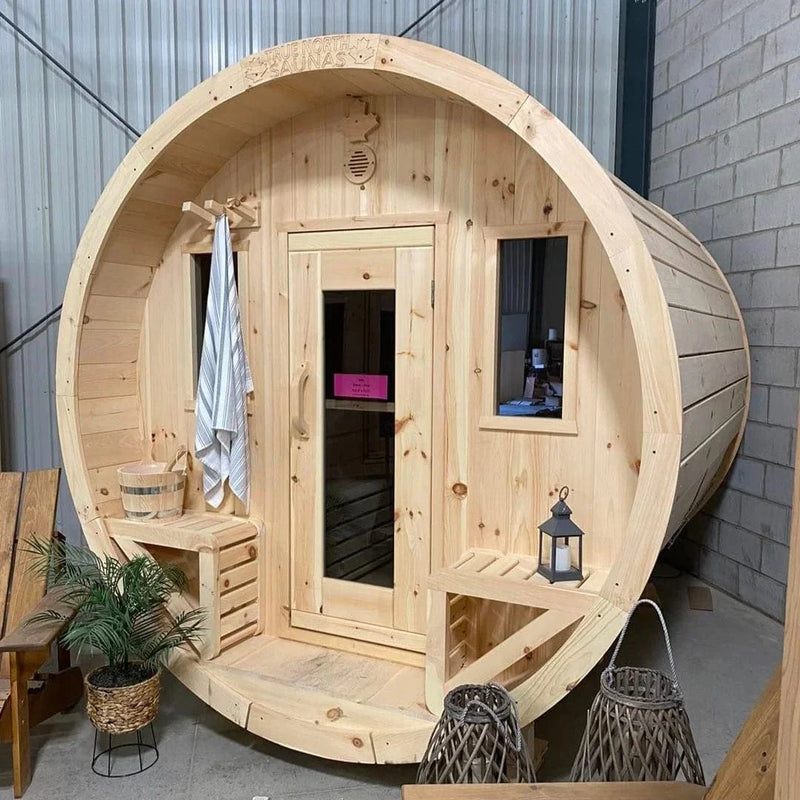 True North Canadian Made 4-6 Person 8' Long Outdoor Traditional Barrel Sauna