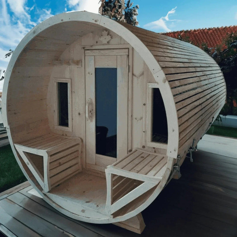 True North Canandian Made 6-8 Person 9' Long Outdoor Traditional Barrel Sauna